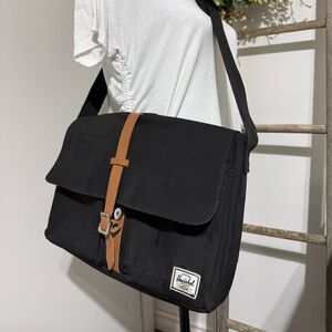Herschel Supply Company Black and Tan Messenger Bag